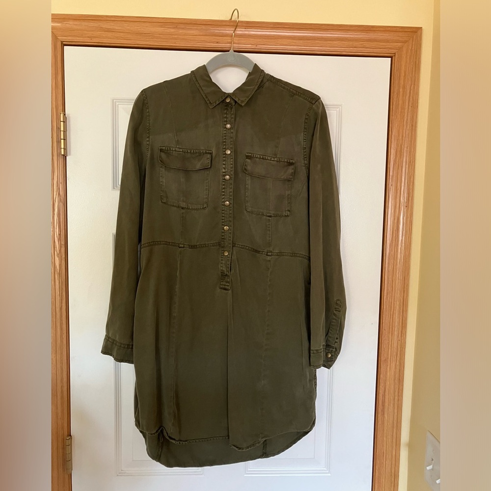 Lucky Brand Olive Shirt Dress with pockets size large